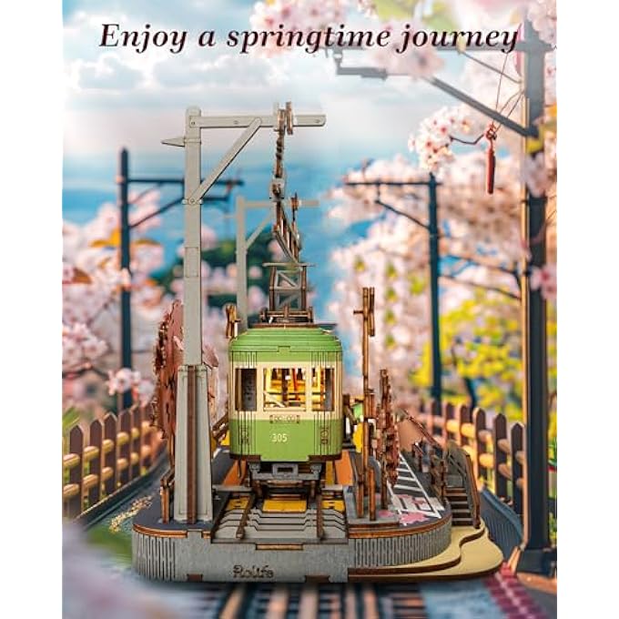 3D PUZZLE SAKURA TRAVEL WOODEN PUZZLES FOR ADULTS TO BUILD SAKURA DENSYA MODEL KITS WITH LED LIGHTS ANIMATION SCENE HOME DECORATION ROMANTIC BIRTHDAY GIFTS FOR HIM / HER - Image 2